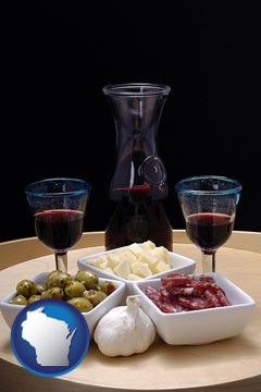 tapas and red wine - with Wisconsin icon