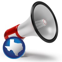 texas map icon and a megaphone