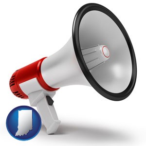 a megaphone - with Indiana icon
