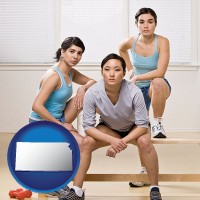 ks map icon and three athletes wearing sportswear