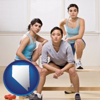 nevada map icon and three athletes wearing sportswear