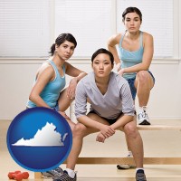 virginia map icon and three athletes wearing sportswear