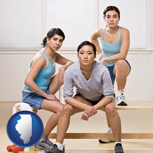 three athletes wearing sportswear - with Illinois icon