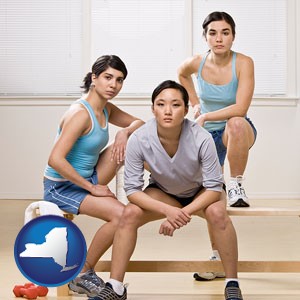 three athletes wearing sportswear - with New York icon