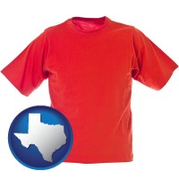 tx map icon and a red t-shirt