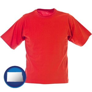 a red t-shirt - with North Dakota icon