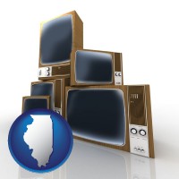 illinois map icon and vintage televisions
