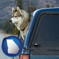 georgia map icon and a truck cap and a Siberian husky