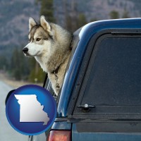 missouri map icon and a truck cap and a Siberian husky