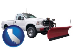 california map icon and a pickup truck snowplow accessory