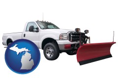 michigan map icon and a pickup truck snowplow accessory