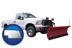 nebraska map icon and a pickup truck snowplow accessory
