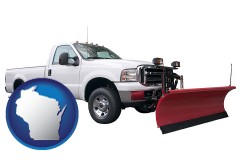 wisconsin map icon and a pickup truck snowplow accessory