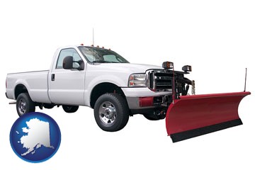a pickup truck snowplow accessory - with Alaska icon