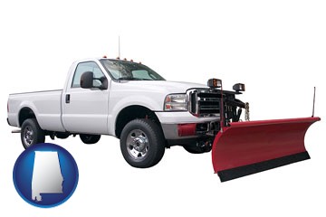 a pickup truck snowplow accessory - with Alabama icon
