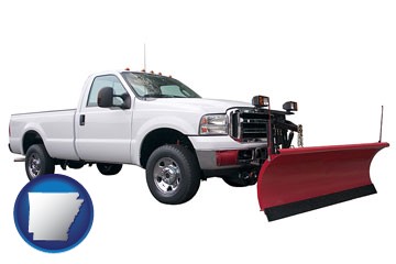 a pickup truck snowplow accessory - with Arkansas icon