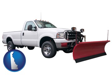 a pickup truck snowplow accessory - with Delaware icon