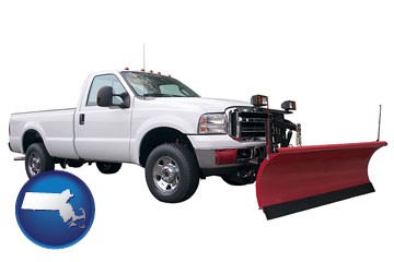a pickup truck snowplow accessory - with Massachusetts icon