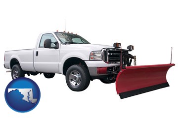 a pickup truck snowplow accessory - with Maryland icon
