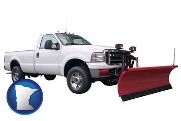 a pickup truck snowplow accessory - with Minnesota icon