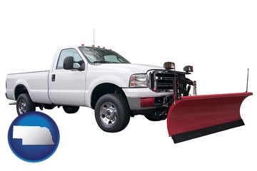 a pickup truck snowplow accessory - with Nebraska icon