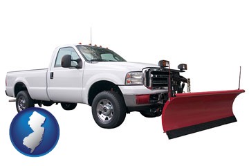 a pickup truck snowplow accessory - with New Jersey icon