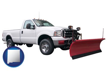 a pickup truck snowplow accessory - with New Mexico icon