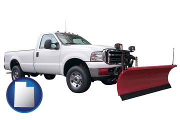a pickup truck snowplow accessory - with Utah icon