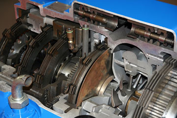 a cross section of a truck transmission gearbox