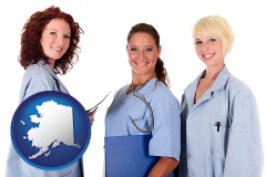 alaska three female doctors wearing hospital uniforms