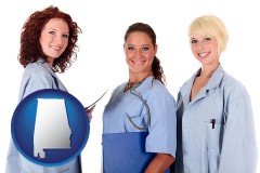 alabama three female doctors wearing hospital uniforms