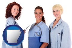 arkansas three female doctors wearing hospital uniforms
