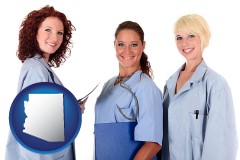 arizona three female doctors wearing hospital uniforms