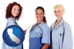 california three female doctors wearing hospital uniforms