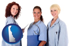 delaware three female doctors wearing hospital uniforms