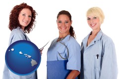 hawaii three female doctors wearing hospital uniforms