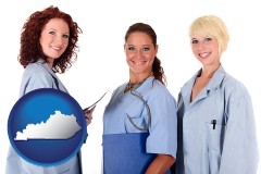 kentucky three female doctors wearing hospital uniforms
