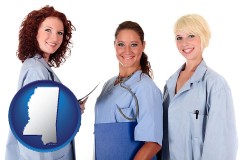 mississippi three female doctors wearing hospital uniforms