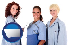 montana three female doctors wearing hospital uniforms