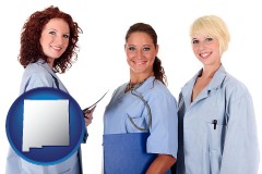 new-mexico three female doctors wearing hospital uniforms