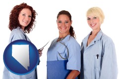 nevada three female doctors wearing hospital uniforms
