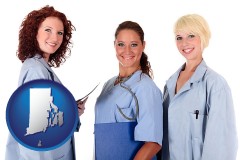 rhode-island three female doctors wearing hospital uniforms