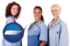 tennessee three female doctors wearing hospital uniforms