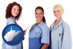 west-virginia three female doctors wearing hospital uniforms