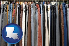 louisiana used clothing on a thrift store rack