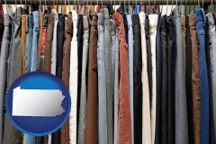 pennsylvania used clothing on a thrift store rack