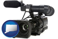 connecticut map icon and a professional-grade video camera
