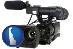 delaware map icon and a professional-grade video camera