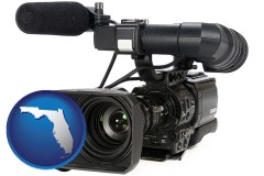florida map icon and a professional-grade video camera