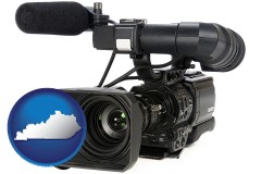 kentucky map icon and a professional-grade video camera